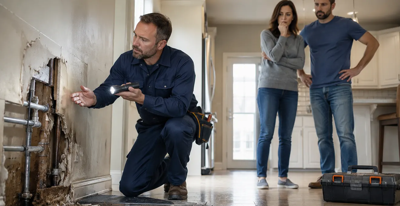 Électricien professionnel effectuant une intervention technique sur une installation électrique chez un client